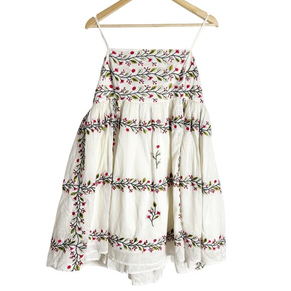 Samant Chauhan Anthropologie White Square-Neck Floral Embroidered Mini Dress XL - Picture 1 of 14